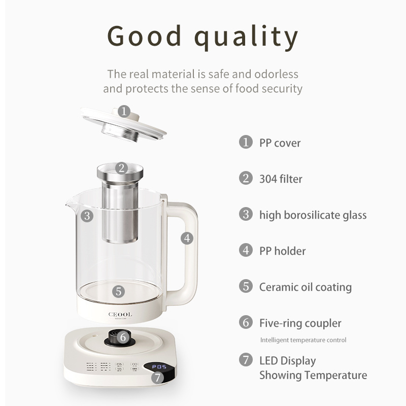 Factory wholesale custom 1.8L 800W  electric tea water kettle multifunction Health Pot smart electric kettle with strainer