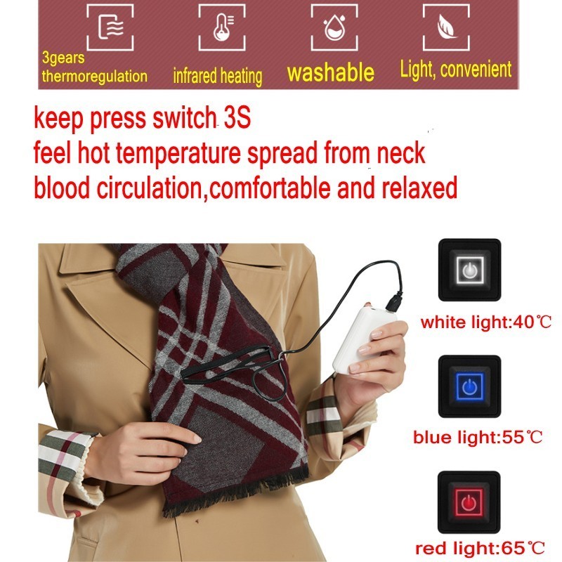 latest  Hot Selling Original Factory Heated Scarf Wrap Neck Heating Pad - Black Electrical Battery Powered for Men and Women