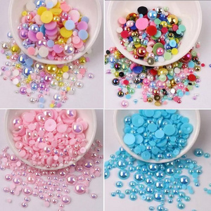 Wholesale Flat Back Glue On Round Half Beads ABS Mixed Color Pearls