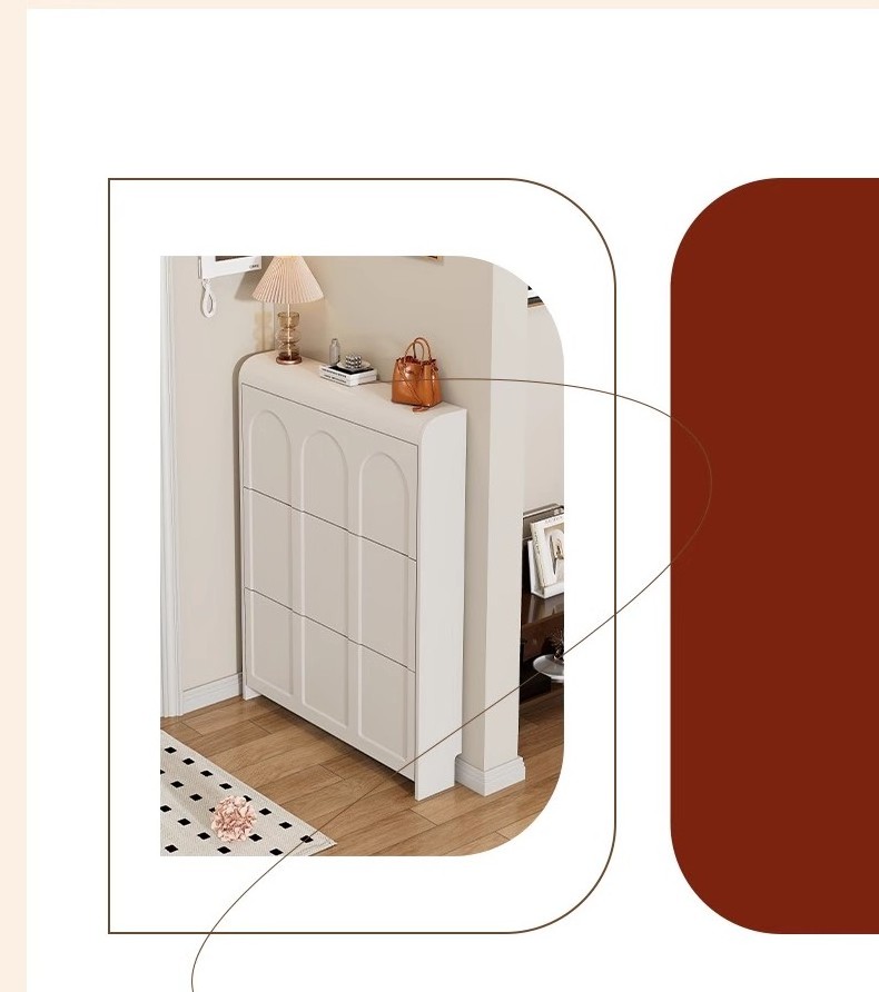 Cream Style Ultra-thin Flip Shoe Cabinet for Home Entryway, Space-saving Shoe Rack for Small Apartments