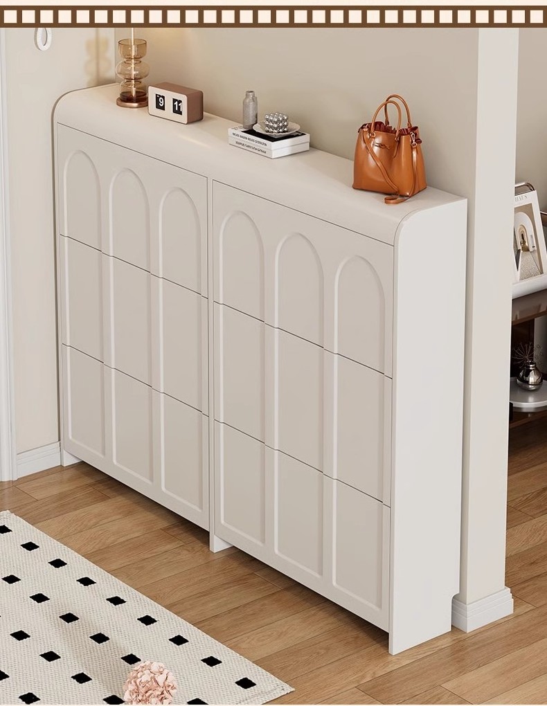 Cream Style Ultra-thin Flip Shoe Cabinet for Home Entryway, Space-saving Shoe Rack for Small Apartments