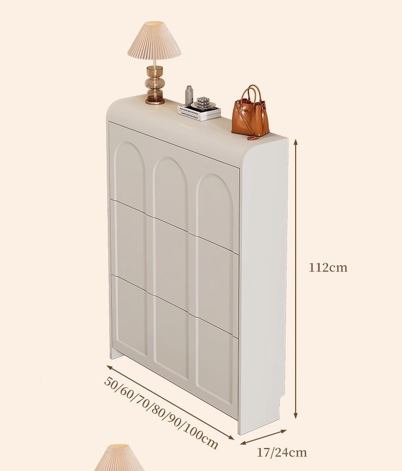 Cream Style Ultra-thin Flip Shoe Cabinet for Home Entryway, Space-saving Shoe Rack for Small Apartments