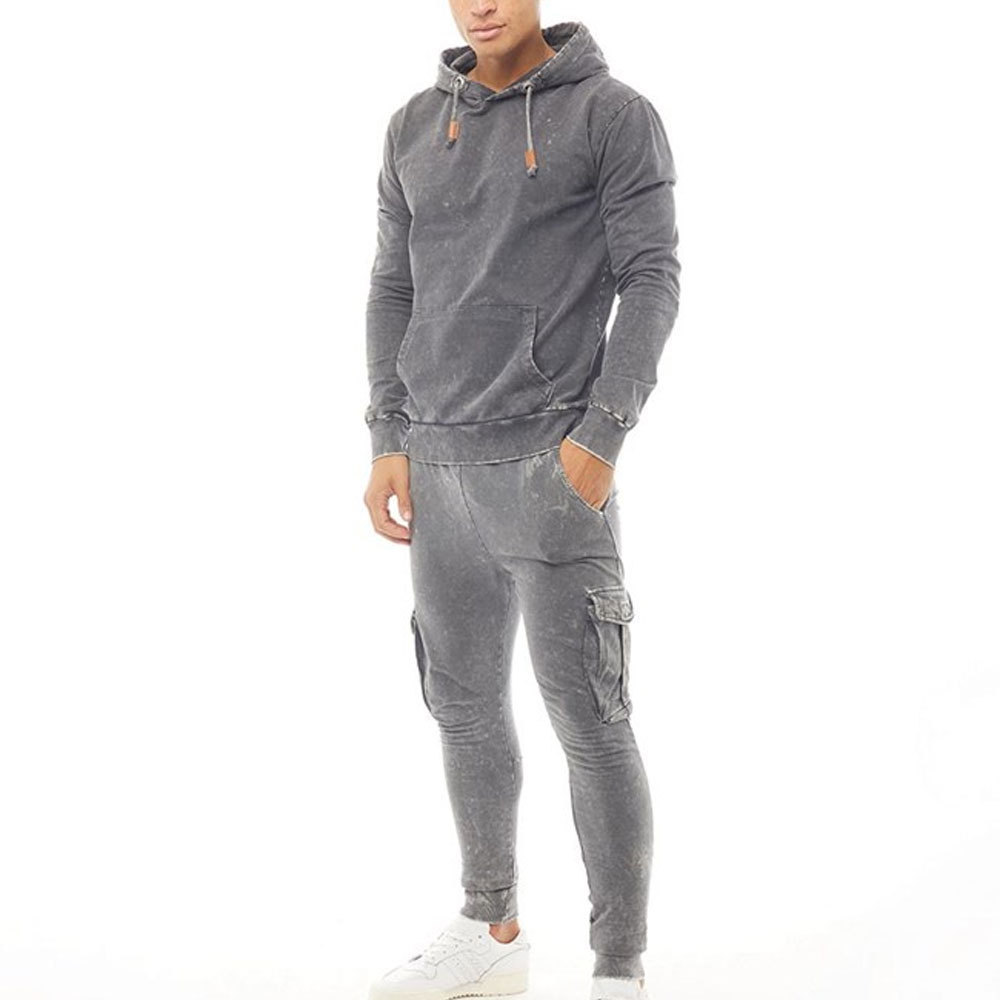 Custom Stacked Joggers Sets Embroidery Patches Acid Wash Tracksuits High Quality Durable Material Acid Wash Tracksuits