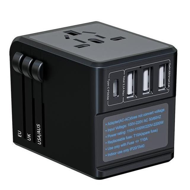 New model Universal conversion plug Adaptive for Any Grid Supply with 3USB 1C ports Dual 8A fuses inside travel Adapter