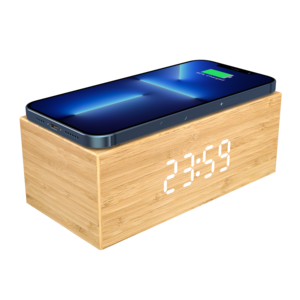 3 In 1 Alarm Clock Multifunction Portable Wooden BT Speaker Led Mobile Phone Station Fast Charging Qi Wireless Charger