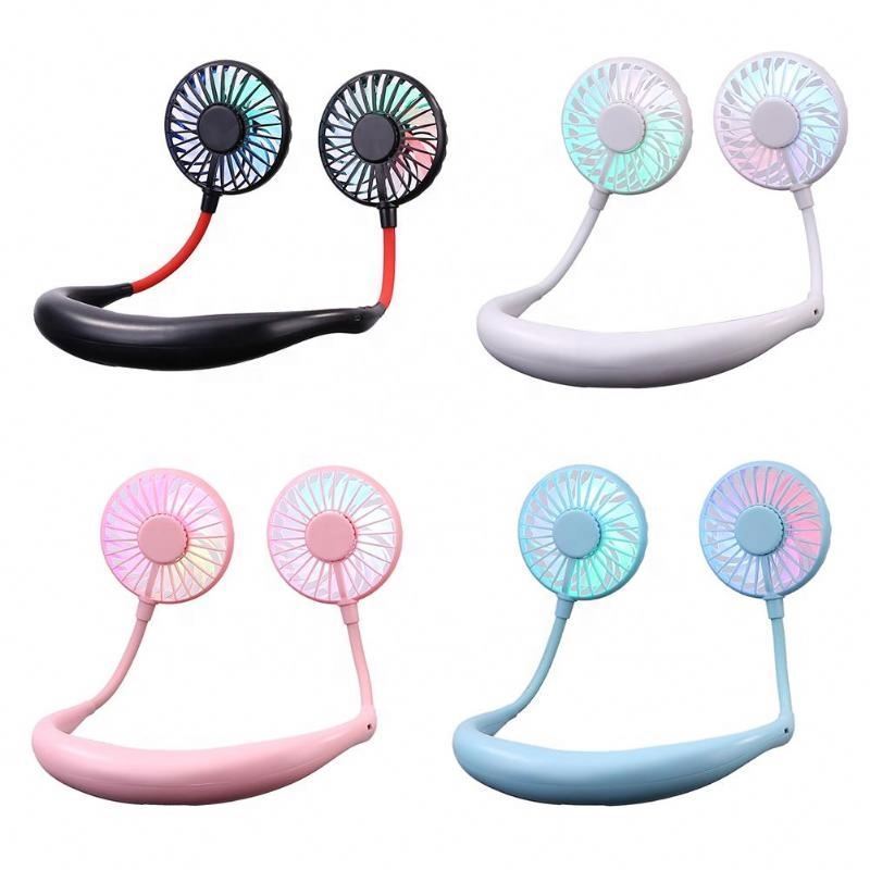 Cheap Hot Colorful Light Rechargeable LED Neck Fan with Aromatherapy Third Generation Neck Hanging Mini Fan for Summer