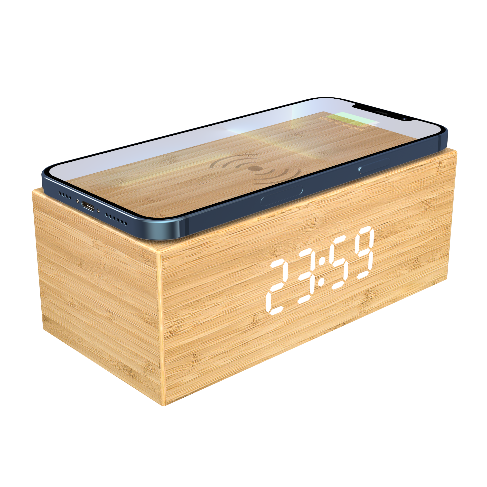 3 In 1 Alarm Clock Multifunction Portable Wooden BT Speaker Led Mobile Phone Station Fast Charging Qi Wireless Charger