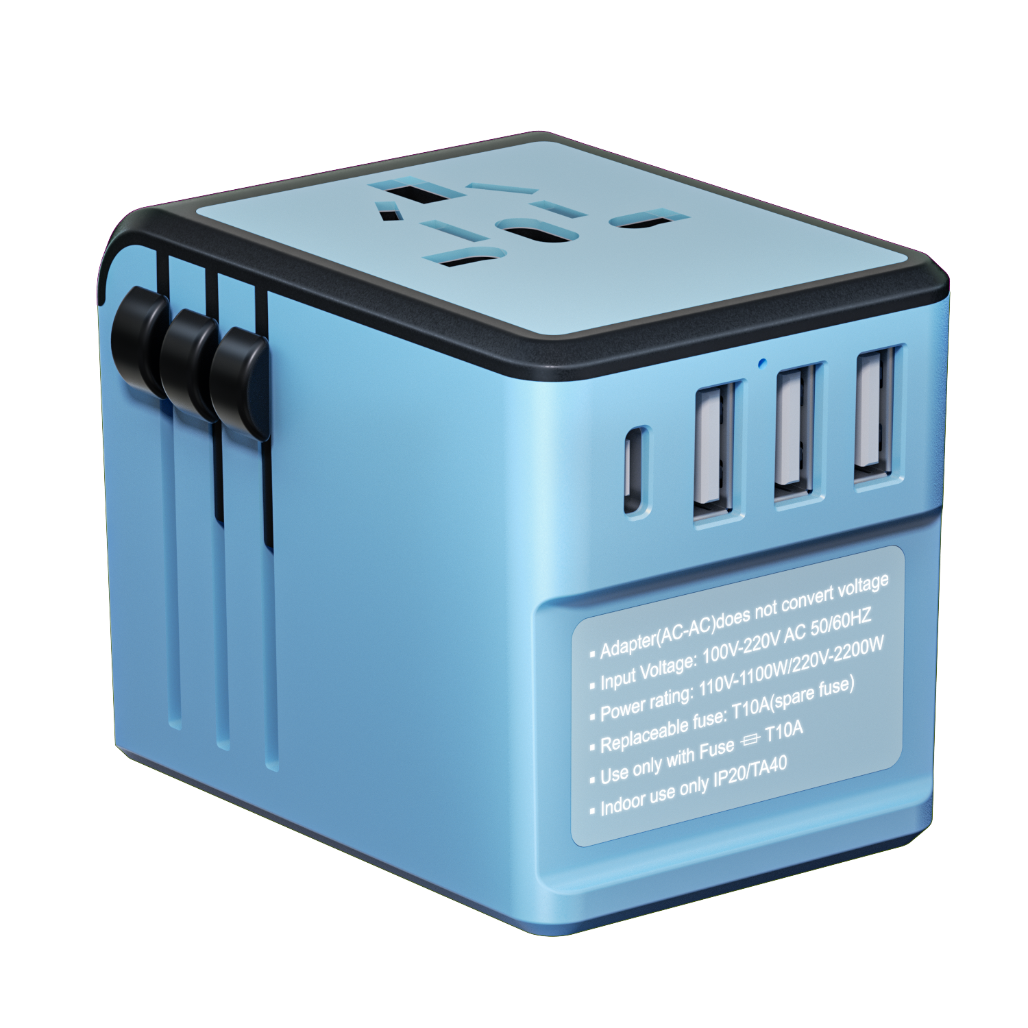 New model Universal conversion plug Adaptive for Any Grid Supply with 3USB 1C ports Dual 8A fuses inside travel Adapter