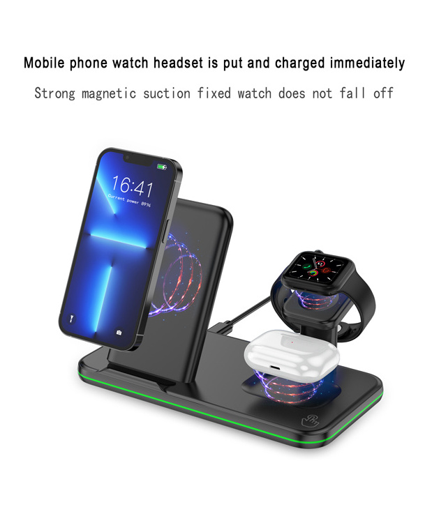 Foldable Super Thin Qi wireless charging 5W-15W 3-in-1 Strong Magnetic charger for phone earphone smart watch