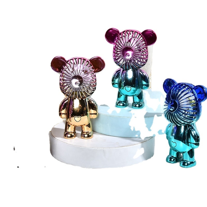 Mini Portable Hand Bear Electric Fans Cooling Small Rechargeable Table Stand Usb Handheld Fan Car RGB Fans