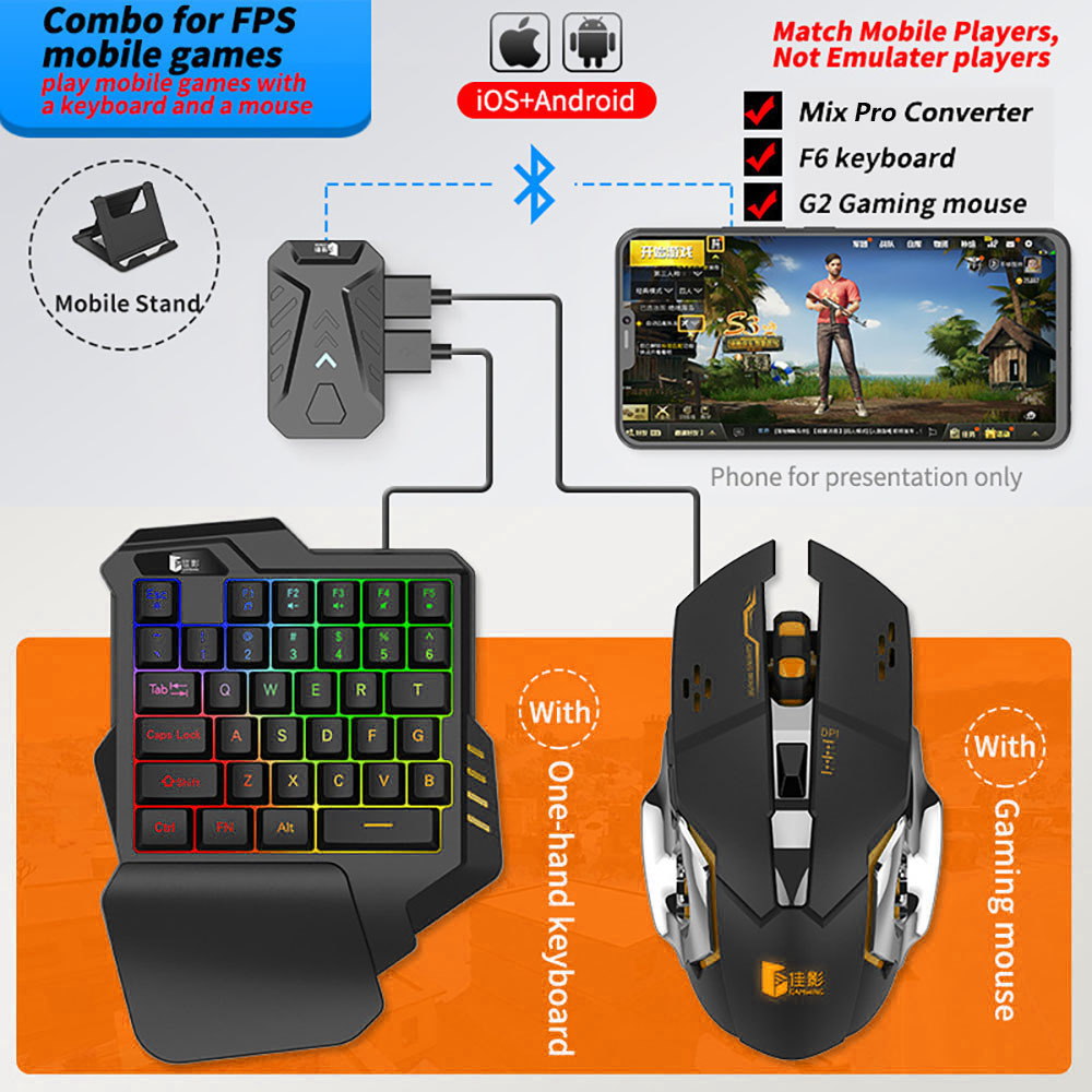 RGB Light Backlit Keyboards Mouse with Converter Adapter Set Mobile Gaming Keyboard Mouse Combos