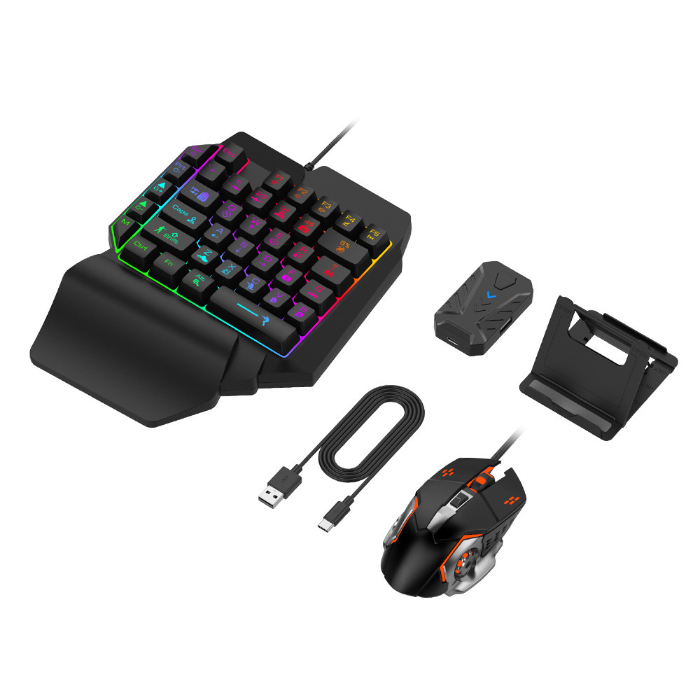 RGB Light Backlit Keyboards Mouse with Converter Adapter Set Mobile Gaming Keyboard Mouse Combos