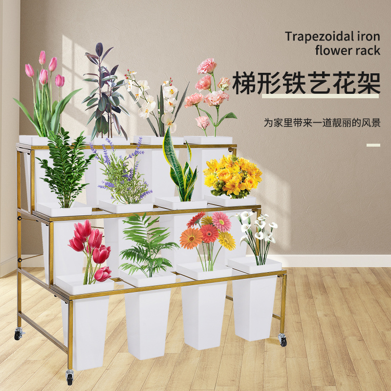 New Arrival Flower Tub Shelf Florists Tool Flowers Bucket Holder Metal Stand Floor Rack Flower Display Stand