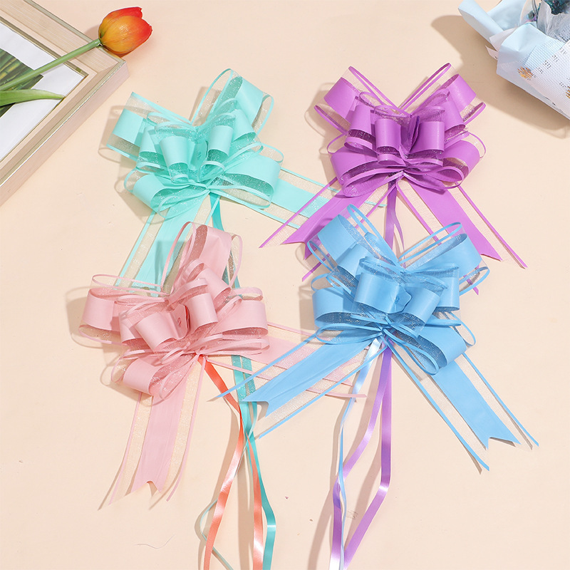 New Arrival Gift Packing Ribbon Pull Bow Christmas Gifts Box Trees Ornament Polyester Ribbon Bow Plain color Handmade pull bow