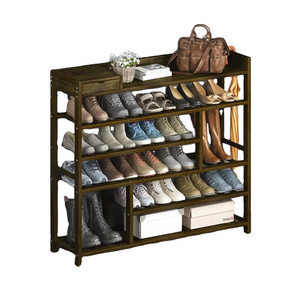 Shoe Rack Organizer for Closet Shelf Entryway 6 Tier Bamboo Solid Wood for 24 Pair Boots with Storage Box