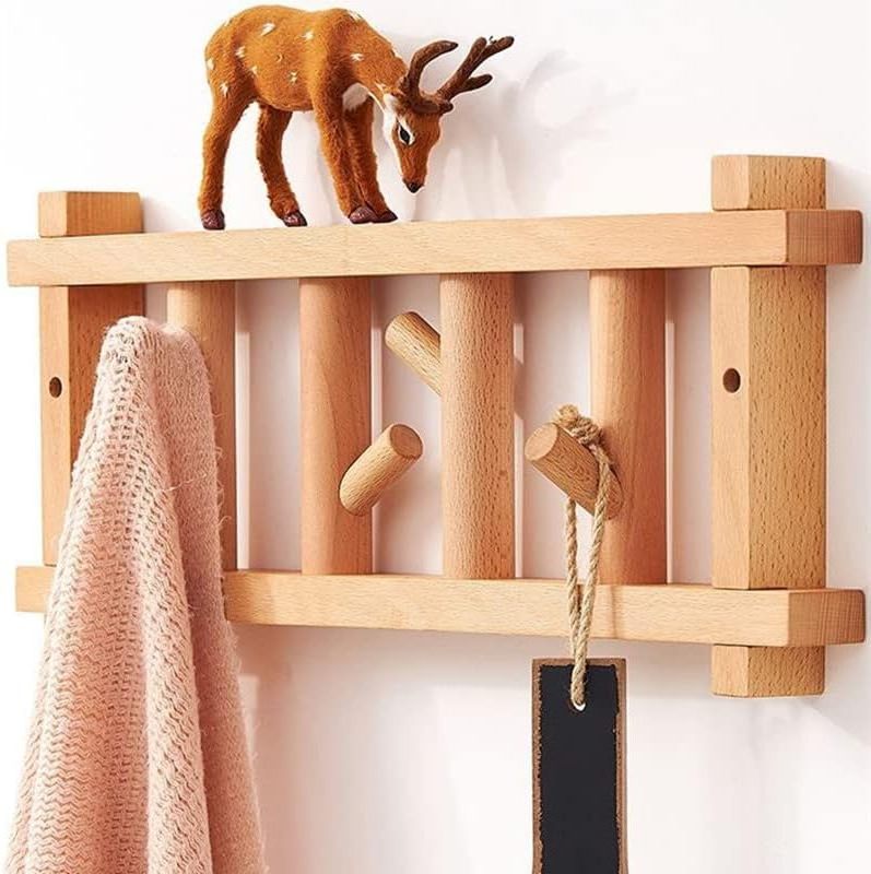 Wood Coat Rack Wall Mounted Wooden Wall Hooks Heavy Duty Coat Rack Hat Hanger Beech Wood