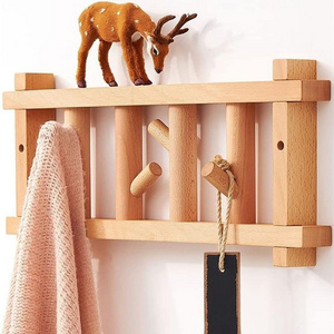 Wood Coat Rack Wall Mounted Wooden Wall Hooks Heavy Duty Coat Rack Hat Hanger Beech Wood