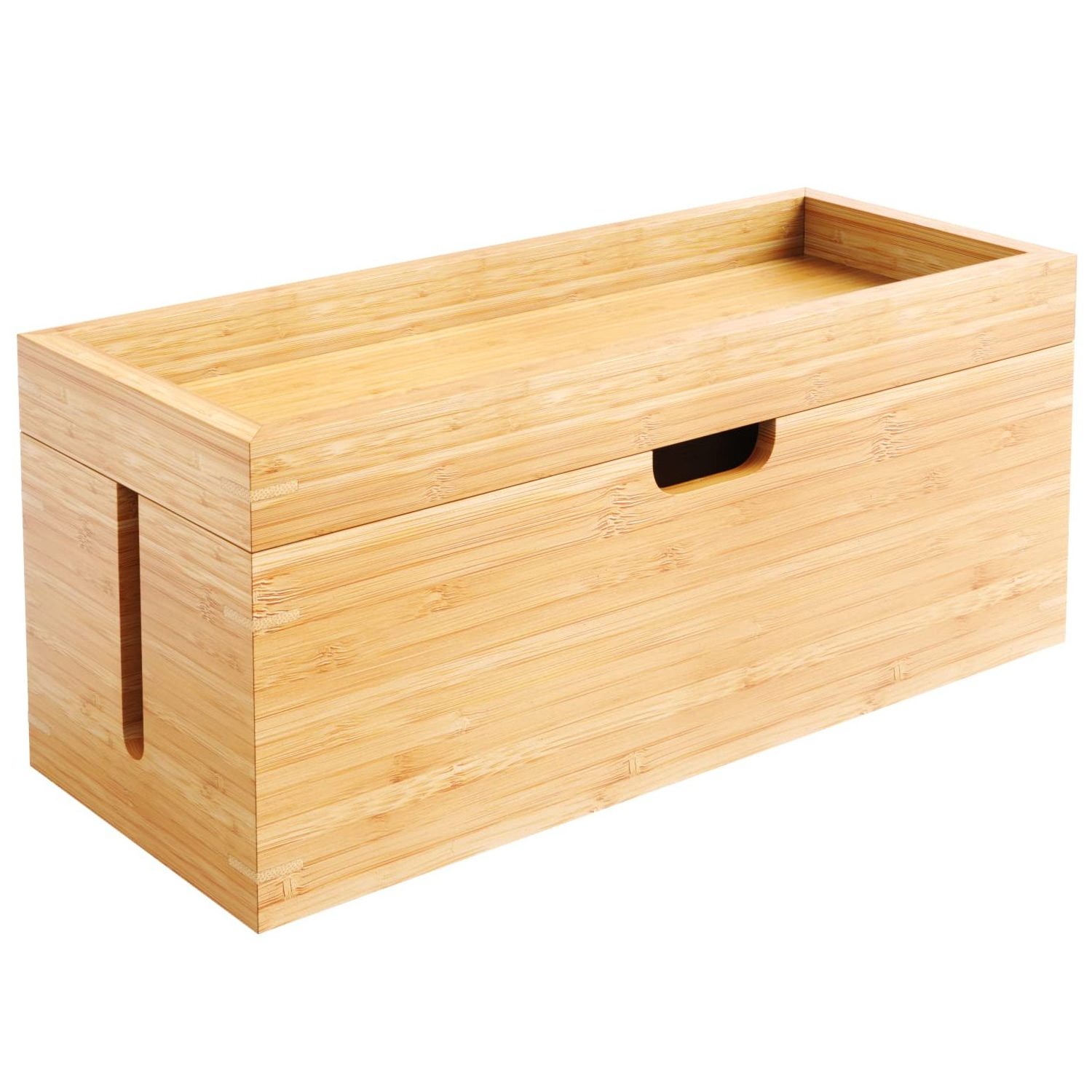 Bamboo Storage Box with lid  suitable for storing chargers, power strips and cables  cable management box  made of wood