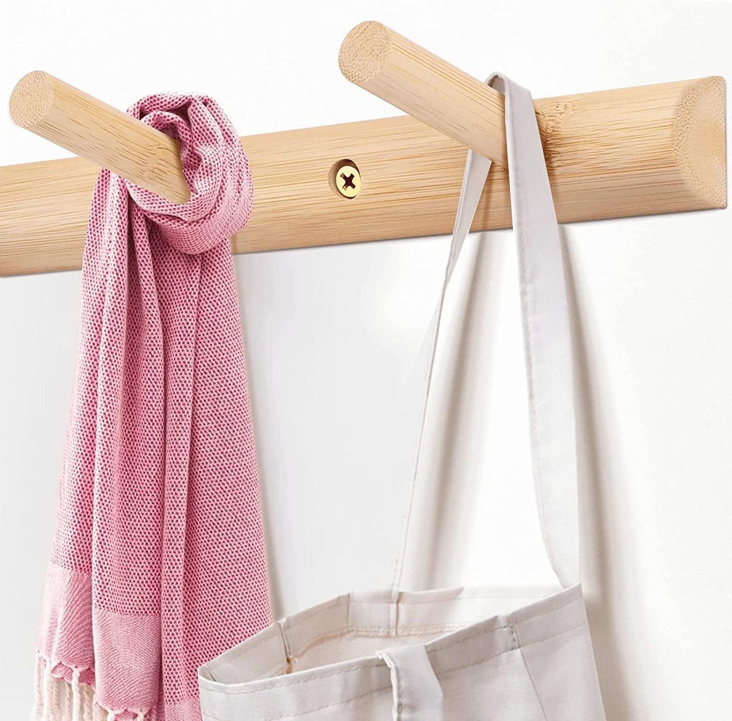 Modern Bamboo Entryway Coat Hooks with 4 Hanging Pegs (Natural)