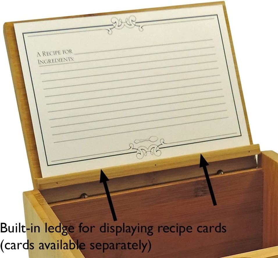 4x6 Wooden Recipe Box Bamboo Wood Plain Lid Up to 300 Cards Includes Dividers