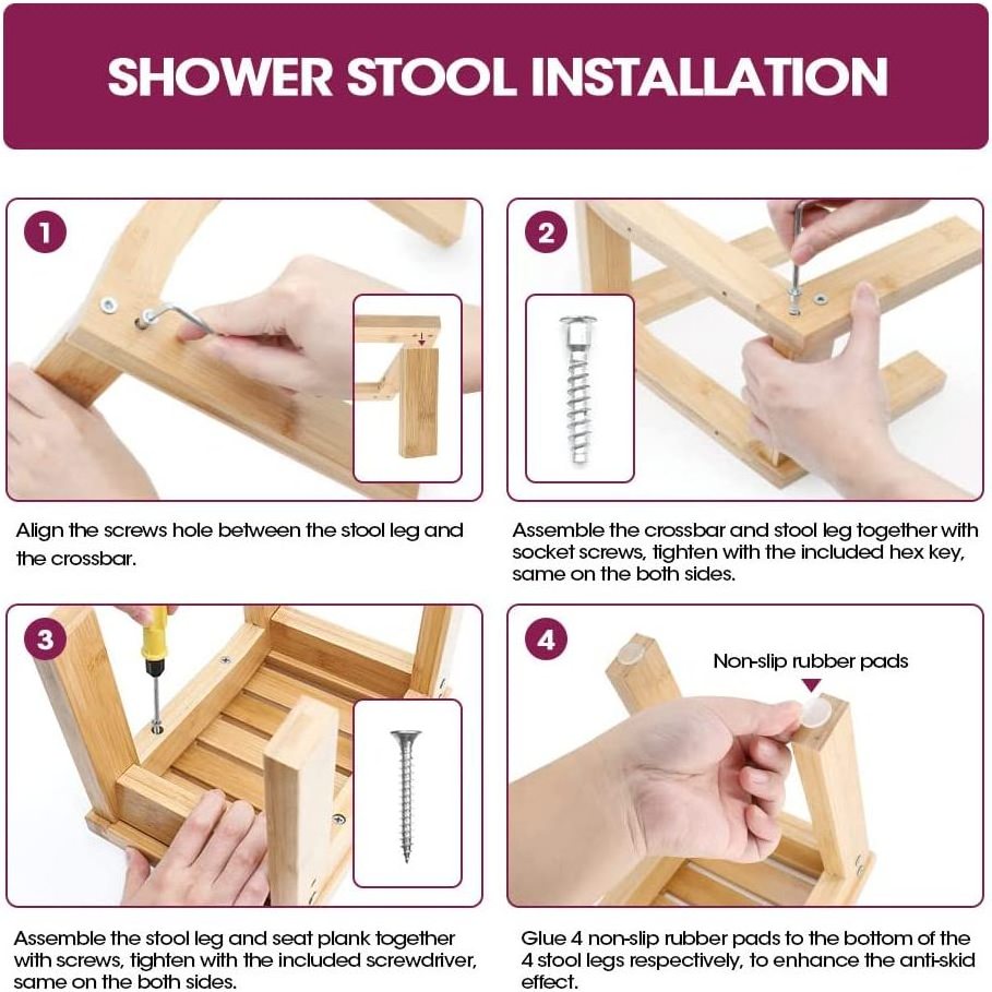 Bamboo Shower Foot Rest with Non-Slip Rubber Pad Bamboo Wood Shower Foot Stool