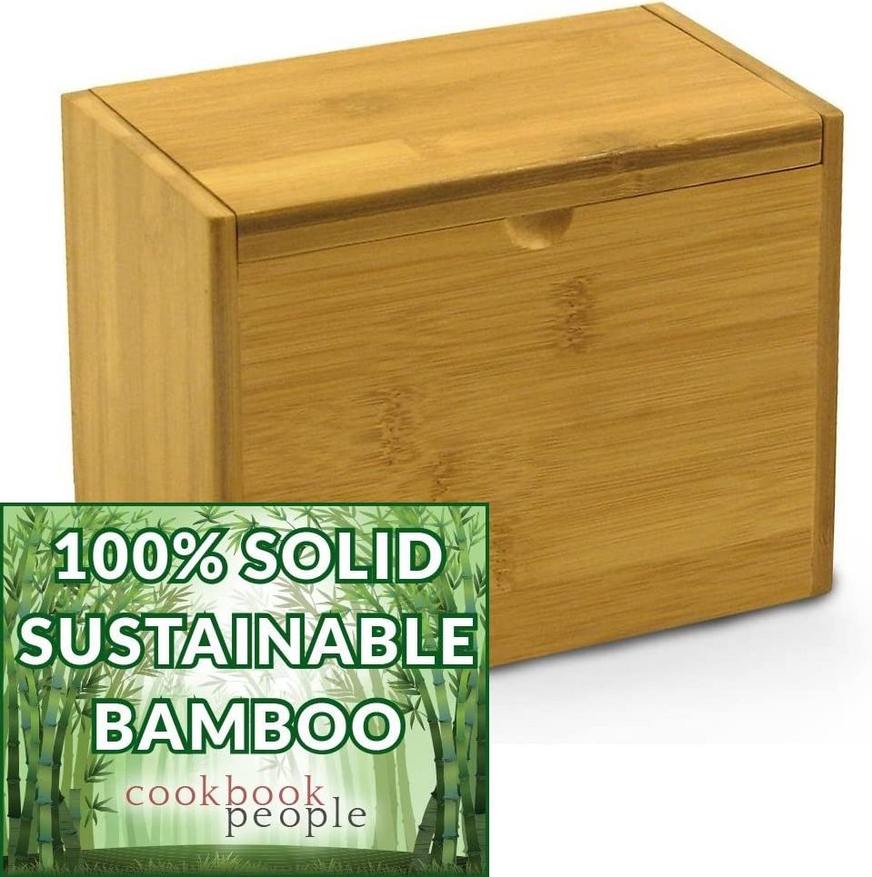 4x6 Wooden Recipe Box Bamboo Wood Plain Lid Up to 300 Cards Includes Dividers