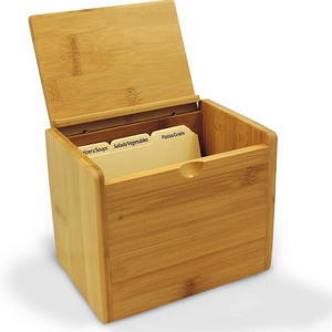 4x6 Wooden Recipe Box Bamboo Wood Plain Lid Up to 300 Cards Includes Dividers