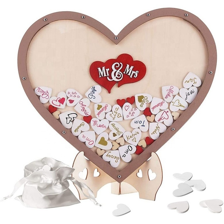 Heart Shaped Wooden Signature Guest Books Wooden Picture Frame Wedding Guest Book Home Decorations