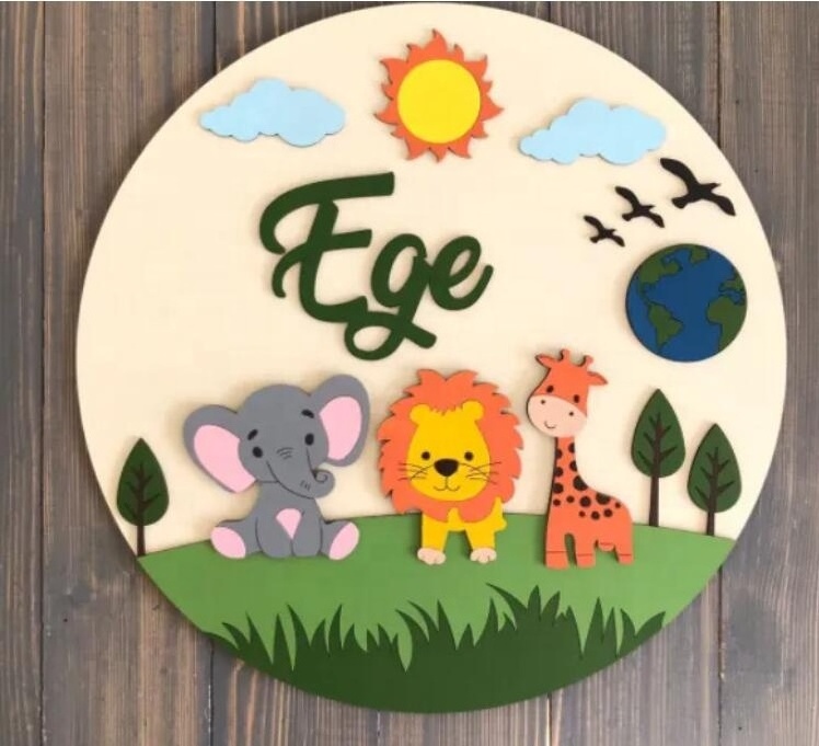 Name Sign Kids Room Door Decor Safari Animal Nursery Wall Light Nursery Lighting Kids Room Decor Lamp Room Lamp for Kids