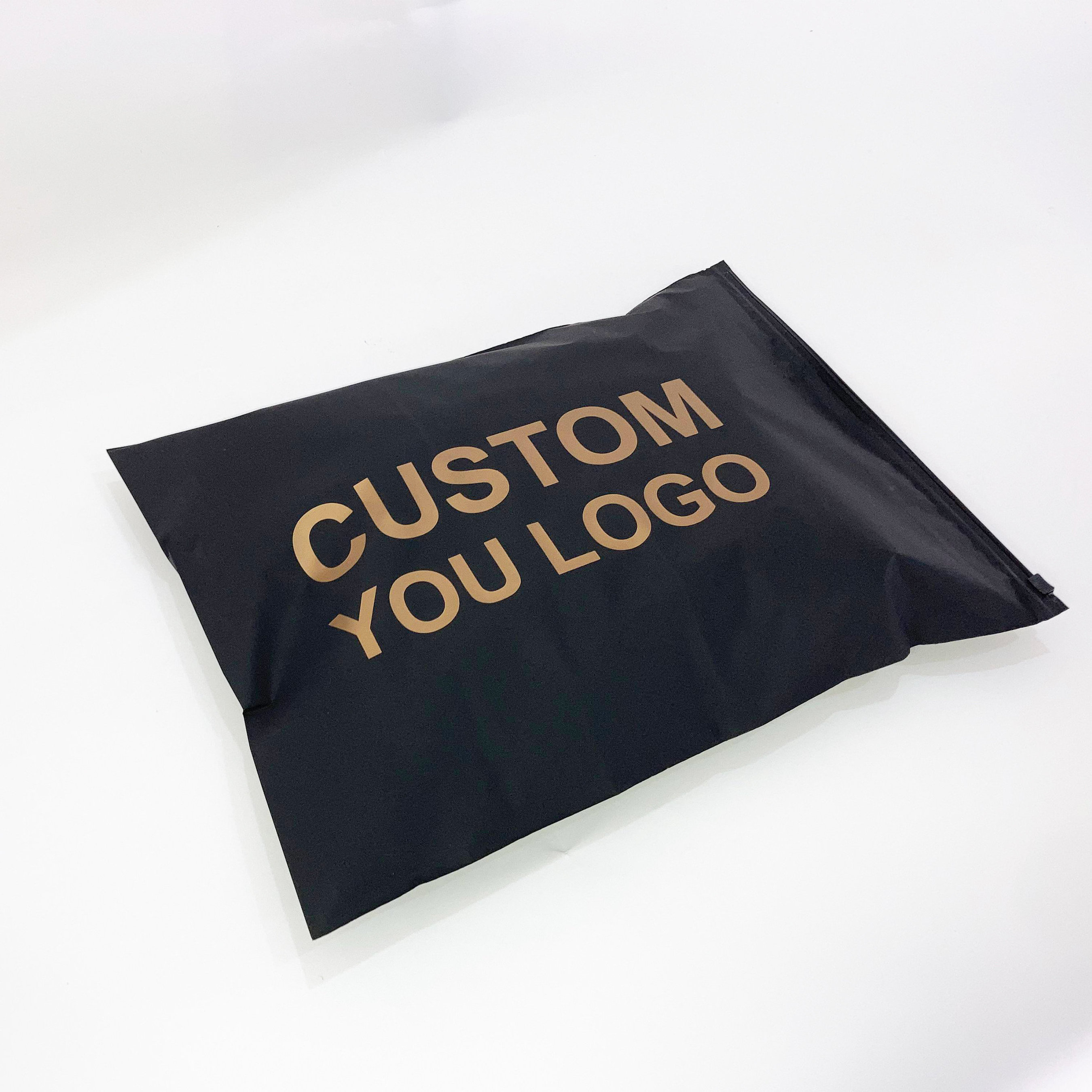 Customized Printing Logo Plastic Zipper Slider Frosted Matte Black Zip Lock Compostable Zipper Packaging Bag For Clothes