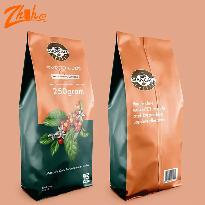 Custom Pla Biodegradable Side Gusset Flat Bottom Beans Packaging 100g 150 G 250g 500g 1kg Coffee Bag With Valve And Zipper