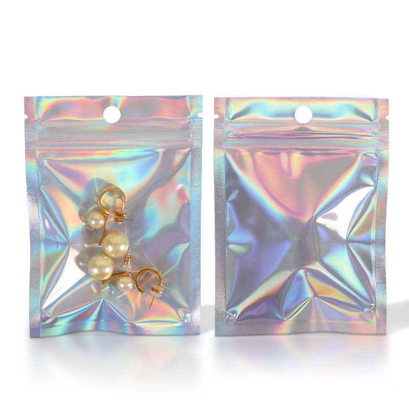 Custom Aluminum Foil Transparent Holographic Bag Resealable Smell Proof Food Small Ziplock Plastic Packaging Mylar Hologram Bags