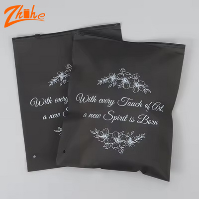 Printed Logo Self Sealing Shirt Clothes Packaging Zip Lock Custom Garment Bags Wholesale Black Frosted Zipper Bag  With Zipper