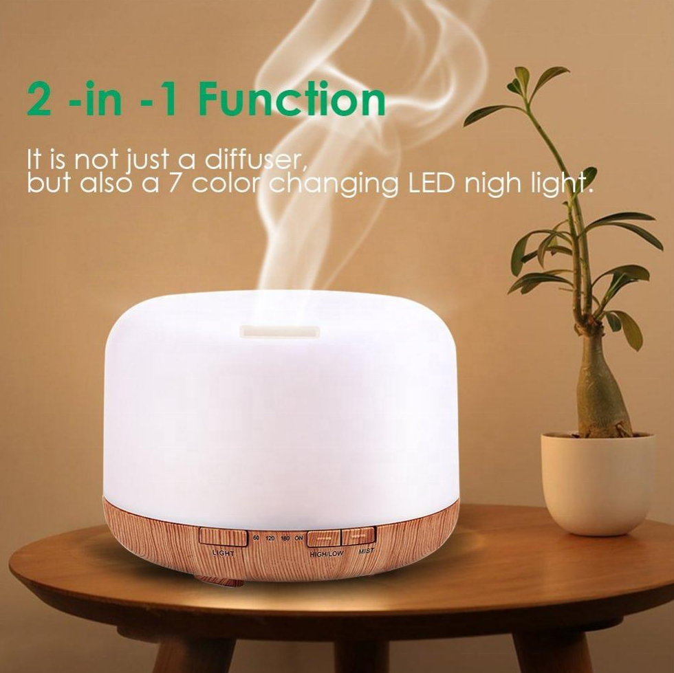 500ml Aromatherapy Essential Oil Diffuser For Hotel Bedroom Wood Color 7 LED Portable ultrasonic humidifier