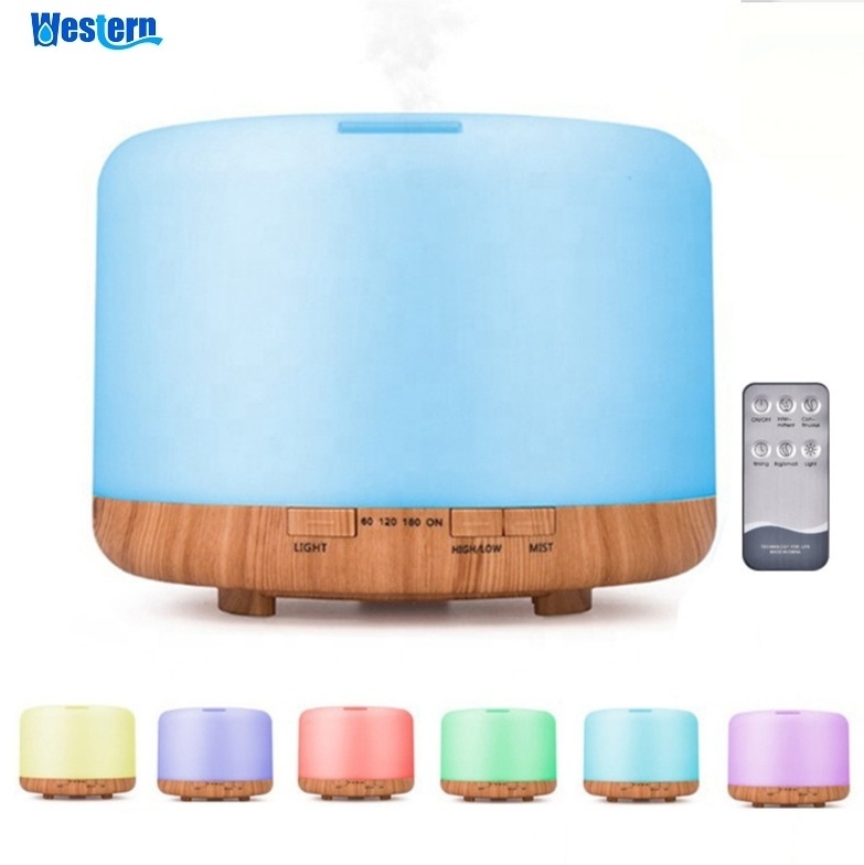 500ml Aromatherapy Essential Oil Diffuser For Hotel Bedroom Wood Color 7 LED Portable ultrasonic humidifier