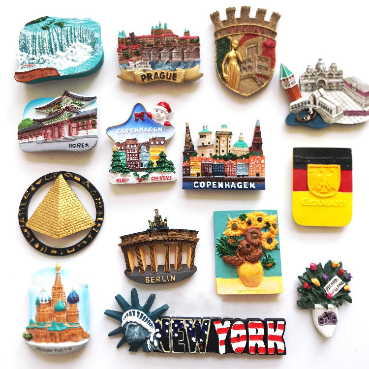 Custom Promotional 3D Polyresin Resin Fridge Magnet Customized Country City Resin Refrigerator Magnet Tourist Souvenir