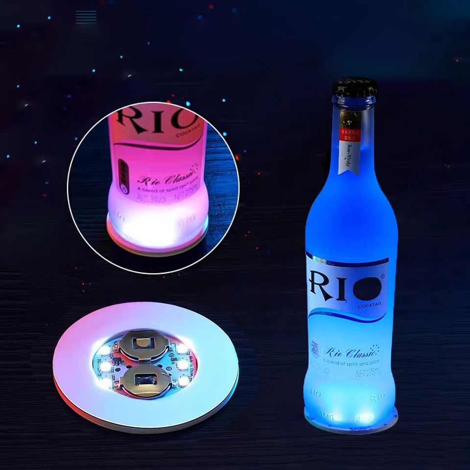 Wholesale High Quality Led Bottle Coasters Sticker Customized Logo Led Light Cup Coaster For Drinks