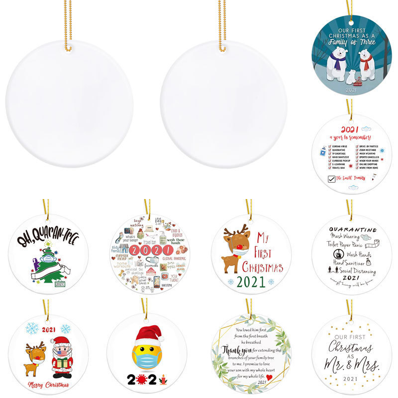 2024 Personalised Custom Round Circle Sublimation Blank Ceramic Hanging Christmas Pendant Ornaments Tree Ornament