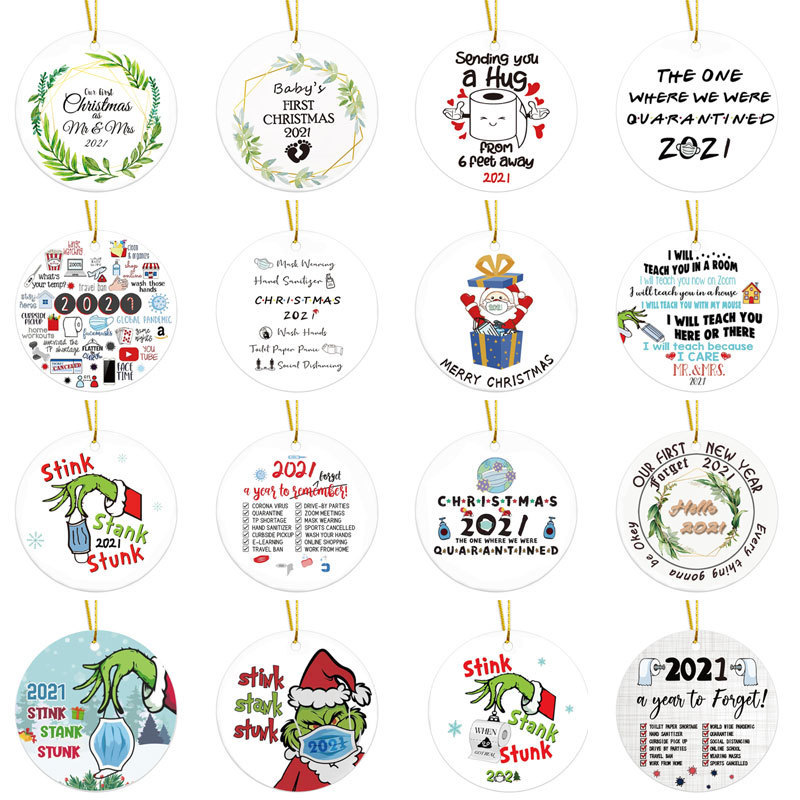 2024 Personalised Custom Round Circle Sublimation Blank Ceramic Hanging Christmas Pendant Ornaments Tree Ornament