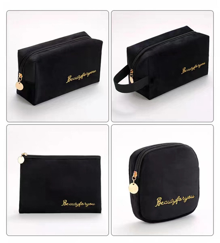 Felt blue cosmetic bags velvet cosmetic bag custom velour makeup black bags with logo makeup case large capacity