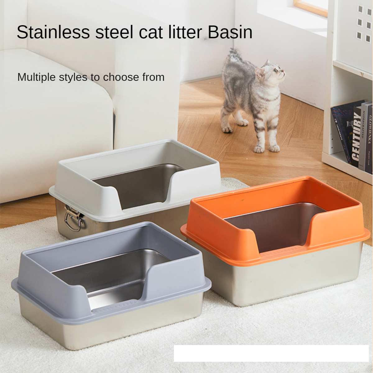 Large Capacity  Semi-closed Sand Box Pet Toilet Anti Splash Cat Tray Cleaning Bath Basin Supplies stainless steel cat litter box