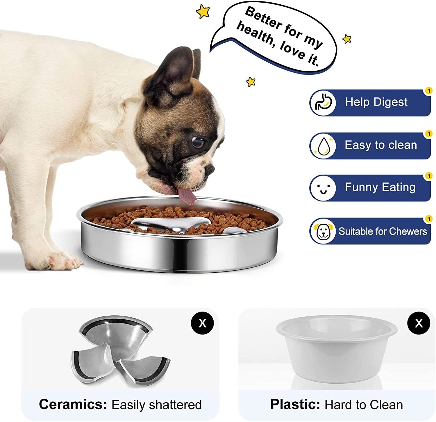 Manufacture Slow Feeder Dog 304 Metal Pet Food Water Stainless Steel Pet Bowls Metal Pet Bowls Metal Feeders