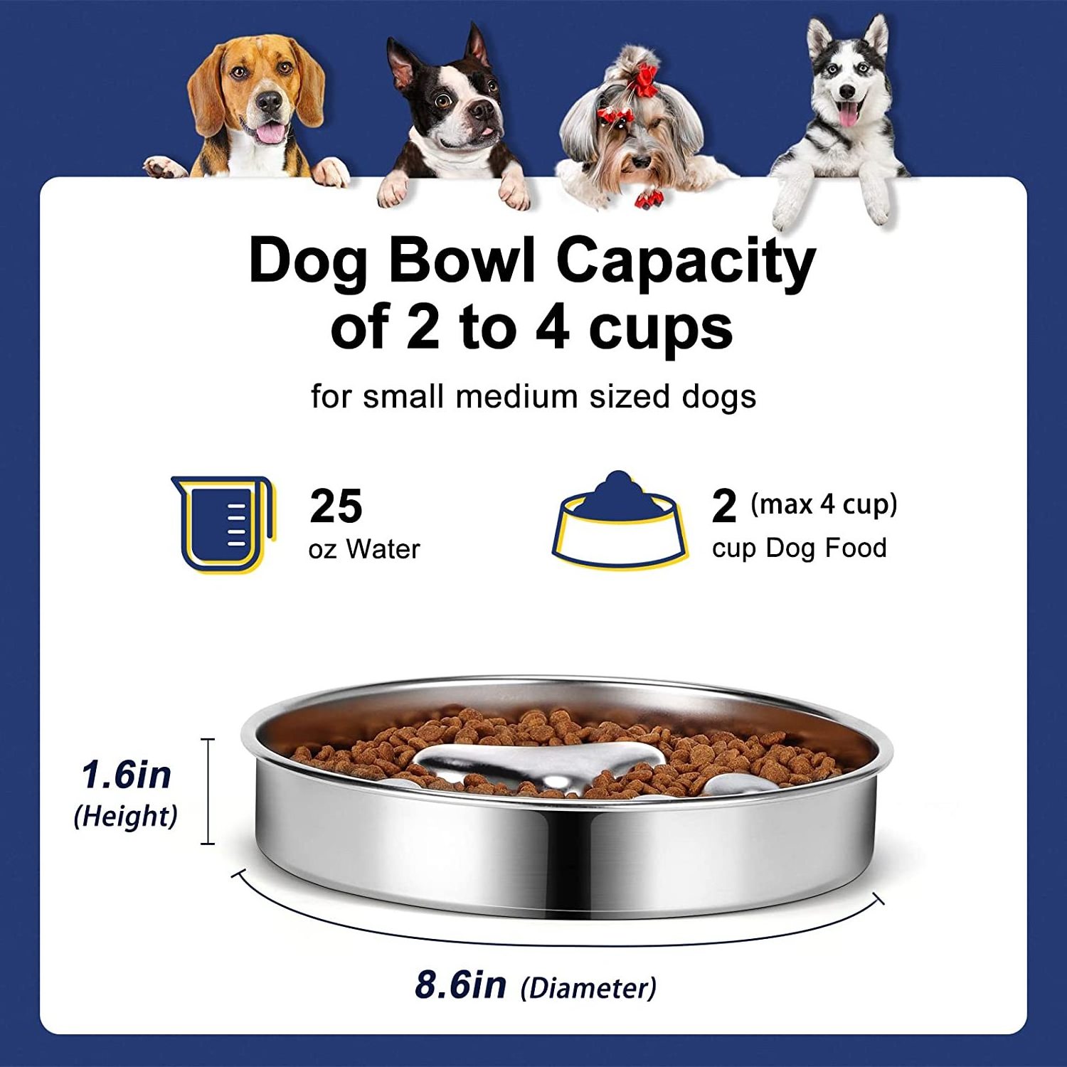 Manufacture Slow Feeder Dog 304 Metal Pet Food Water Stainless Steel Pet Bowls Metal Pet Bowls Metal Feeders