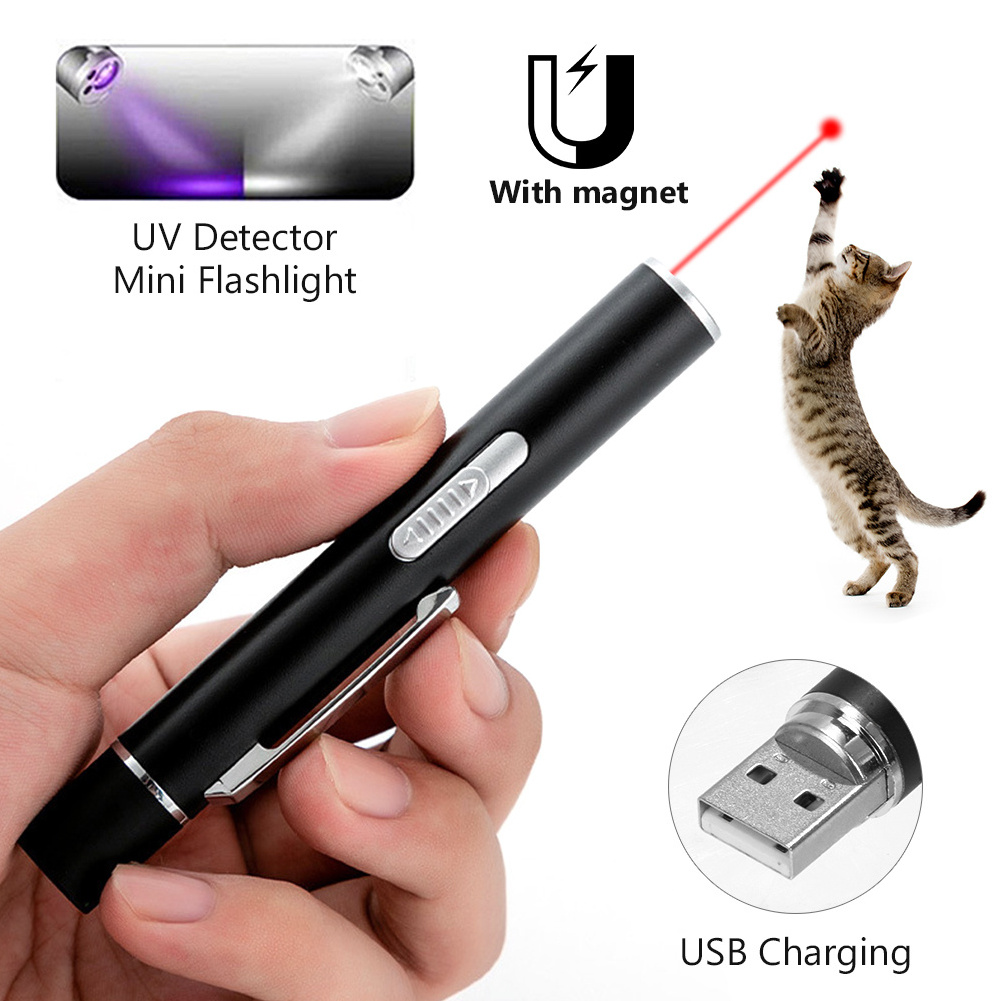 Wholesale pet supplies toy usb rechargeable laser cat teaser stick 5 patterns purple light cat laser toys