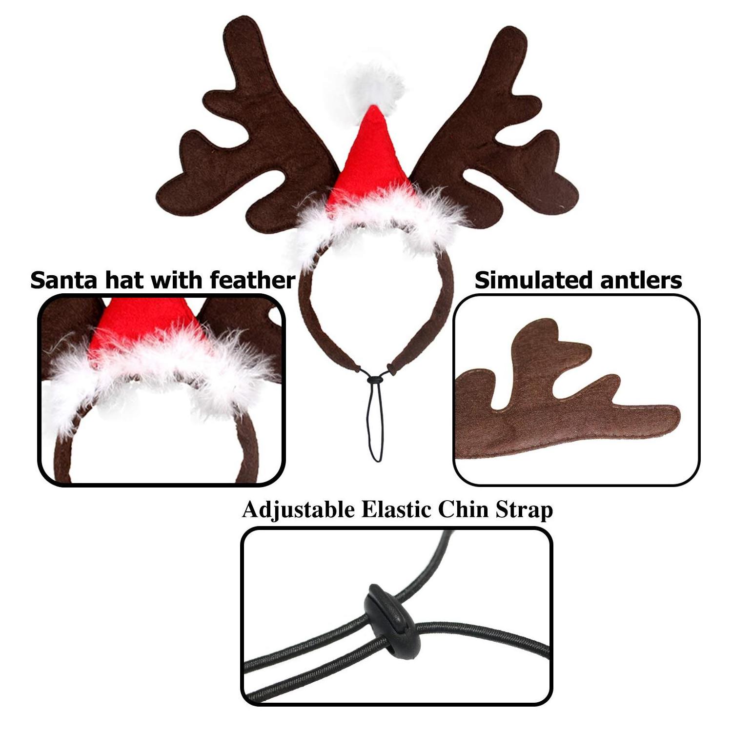 Christmas Dog Supplies Reindeer Antlers Headband Santa Hat Pet Christmas Cool Dog Costume Cute Headwear Accessories