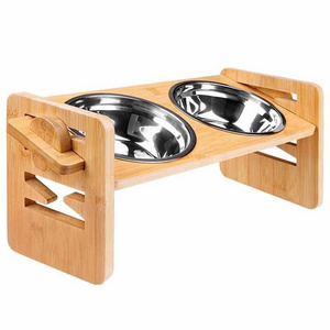 Wholesale Elevated Raised Pet Dog Feeder Bowl Wood Food Water Stand And Stainless Steel Bowl Cat Dog Food Water Bowl