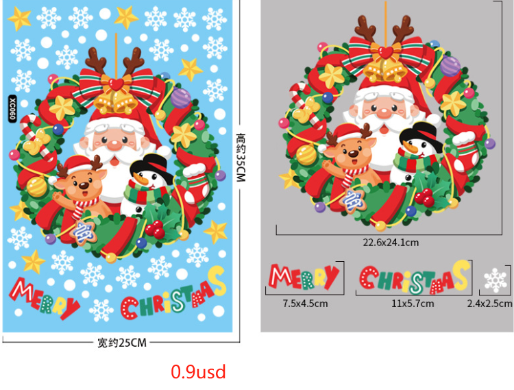 newest product ideas 2024 Christmas New Window Flower Sticker Santa Claus Elk Glass Window Decoration Static Sticker