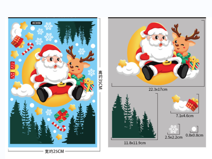 new product ideas 2023 Christmas New Window Flower Sticker Santa Claus Elk Glass Window Decoration Static Sticker