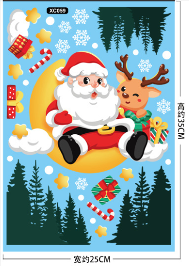 new product ideas 2023 Christmas New Window Flower Sticker Santa Claus Elk Glass Window Decoration Static Sticker