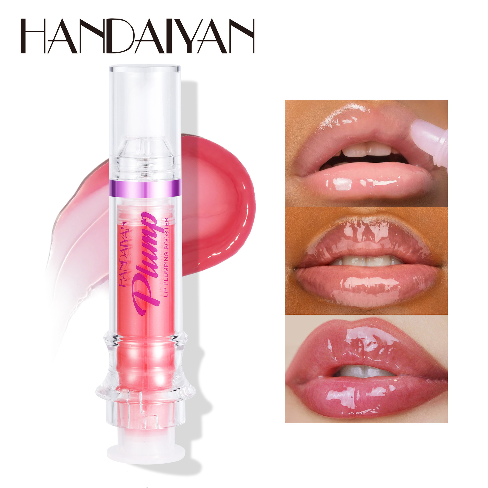 HANDAIYAN PLUMP & POUT Lip Plumping Booster Gloss, High Shine for Plumper Looking Lips, Crystal Volume Lip Oil